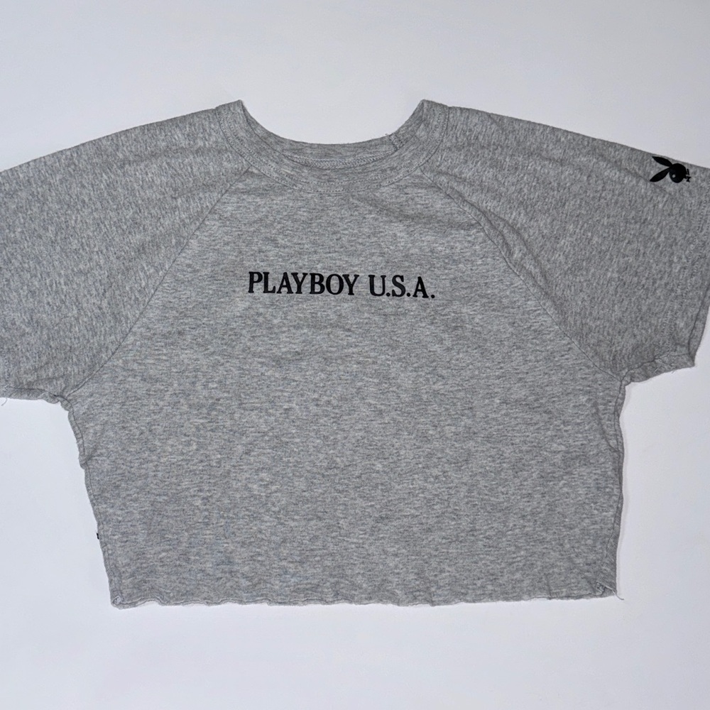 PacSun Playboy U.S.A Cropped Tee in Grey Size Small